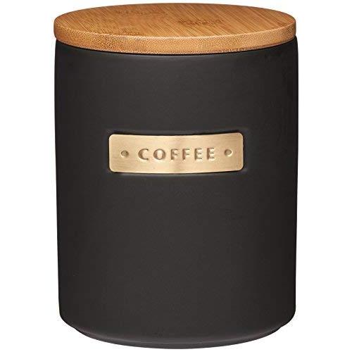 masterclass Master Class Stoneware and Brass Effect Coffee Canister with Airtight Bamboo Lid, 1 L (1.75 pt) ? Black, 11.1 x 11.1 x 14.5 cm