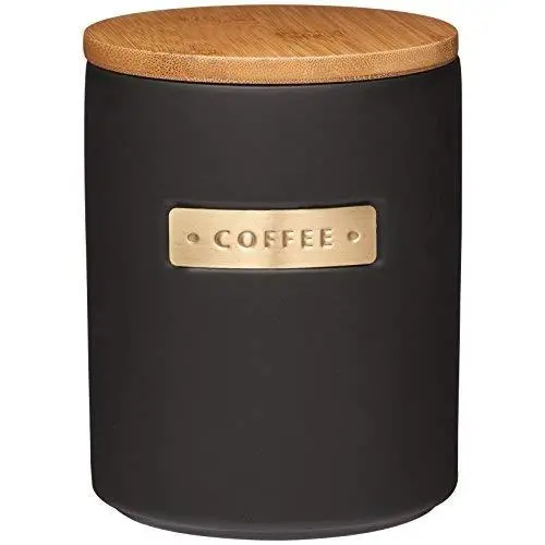 masterclass Master Class Stoneware and Brass Effect Coffee Canister with Airtight Bamboo Lid, 1 L (1.75 pt) ? Black, 11.1 x 11.1 x 14.5 cm masterclass Master Class Stoneware and Brass Effect Coffee Canister with Airtight Bamboo Lid, 1 L (1.75 pt) ? Black, 11.1 x 11.1 x 14.5 cm