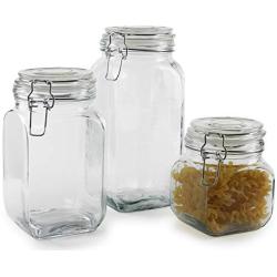 Circleware 68225 Storage Staples Glass Canisters with Swing Top Hermetic Airtight Locking Lids, Set of 3 Kitchen Food Preserving Containers for Coffee, Sugar, Tea, Cereal 54 oz, 40.5 oz, 22 oz Clear