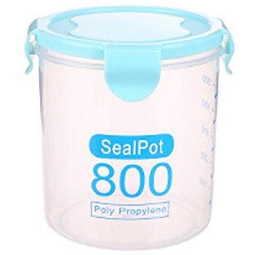FTXJ Plastic Sealed Food Storage Jars Cans Kitchen Wide-mouth Transparent Canister (800ml, Blue)
