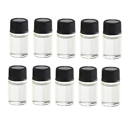 12 Pcs 3ml Mini Essential Oil Glass Bottles with Screw Lid Empty Refillable Transparent Glass Bottles Perfume Essential Oil Essence Fluid Storage Jar (Black Lid)