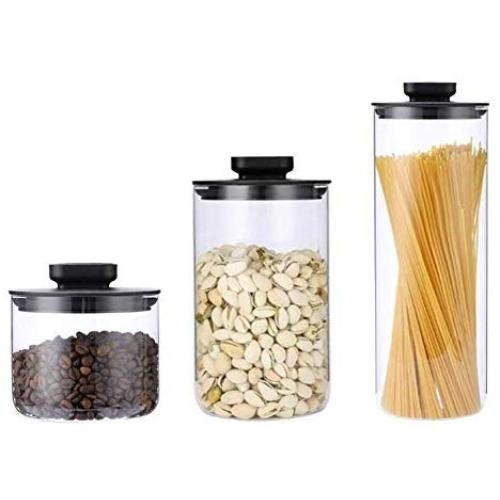 HIZLJJ 3 Pack Glass Storage Jars with Sealed Clear Glass Bulk Food Storage Canister Stainless Steel Glass Sealed Canfor Serving Tea, Coffee,Spice,Candy,Cookie