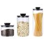 HIZLJJ 3 Pack Glass Storage Jars with Sealed Clear Glass Bulk Food Storage Canister Stainless Steel Glass Sealed Canfor Serving Tea, Coffee,Spice,Candy,Cookie