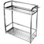 Kitchen Stainless Steel Rack,2-Tier Standing Rack Kitchen Bathroom Countertop Storage Organizer Spice Jars Bottle Shelf Holder Rack Wall-mounted Punch-free Seasoning Shelf Tool Holder with 4 Hooks
