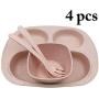 JUSTDOLIFE 4PCS Baby Plate Set Wheat Straw Heat-resistant Divided Plate Set Baby Food Plate