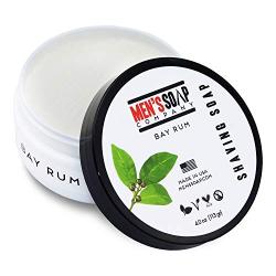 Mens Soap Company Shaving Soap 4 oz Bay Rum Shave Jar. Made with Vegan Natural Ingredients. Includes Shea Butter, Vitamin E, and Coconut Oil to Protect & Moisturize the Skin