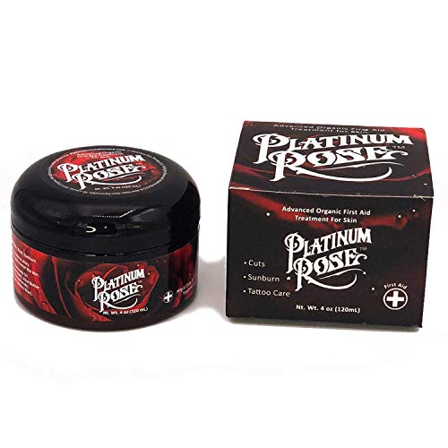 Platinum Rose Tattoo Butter for Before, During, and After the Tattoo Process - Advanced Organic Skin Care - Heals, Lubricates, Moisturizes and Repairs Skin 100% Natural and Organic Ingredients (4 oz)