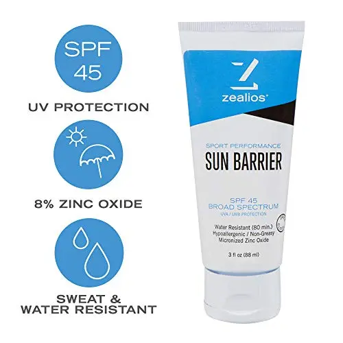 Zealios Sun Barrier 3 oz - SPF 45 Water-Resistant Zinc Sunscreen - Active & Sport Sunblock Lotion Zealios Sun Barrier 3 oz - SPF 45 Water-Resistant Zinc Sunscreen - Active & Sport Sunblock Lotion
