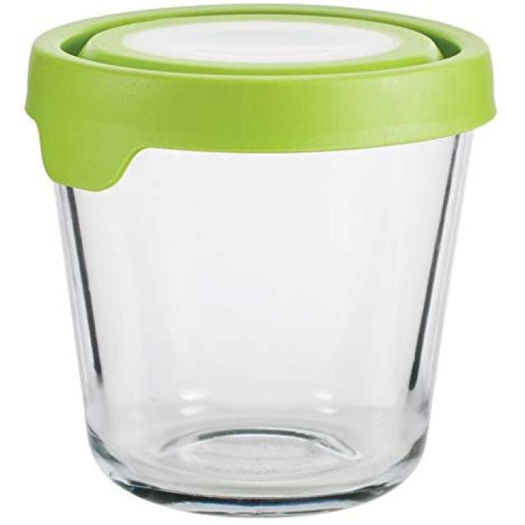 Anchor Hocking Classic Glass Food Storage Container with Lid, Red, 1 Cup