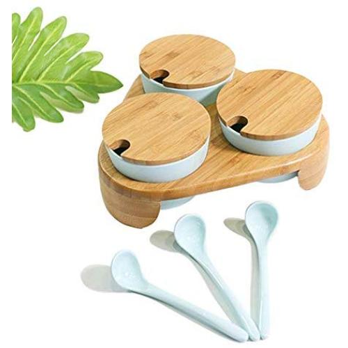 DUDDP Storage Spice lar set Spice jar with Rack Melamine Seasoning Box Set, Spice Container, Sturdy & Stylish, Kitchen Supplies Storage Container Pots with Spoons (Color : Blue)