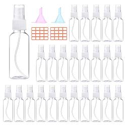 24 Pcs Spray Bottles 2oz / 55ml Clear Empty Mini Spray Bottles Refillable Container Pocket Size Sprayer Set Essential Oils Travel Cleaning Makeup Bottles with 2pcs Funnels 32pcs Labels