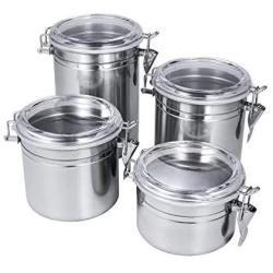 Canisters Sets for The Kitchen, 4 Pcs Stainless Steel Storage Containers for Flour, Sugar, Food and Coffee, 27oz 37oz 47oz 62oz Kitchen Canisters with Acrylic Airtight Cover For Kitchen Counter