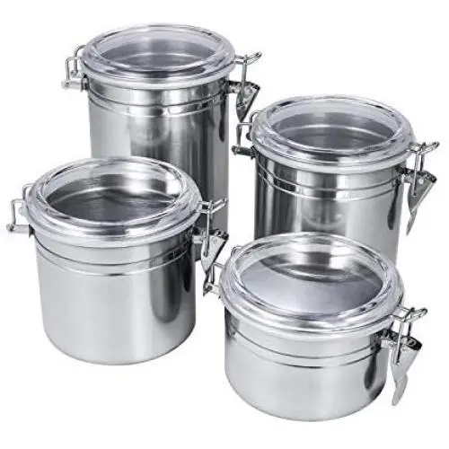 Canisters Sets for The Kitchen, 4 Pcs Stainless Steel Storage Containers for Flour, Sugar, Food and Coffee, 27oz 37oz 47oz 62oz Kitchen Canisters with Acrylic Airtight Cover For Kitchen Counter