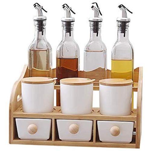 VBARV Spice Jars Storage Containers Set,Salt MSG Seasoning Storage Box, Nordic Ceramic Seasoning Jar Set, Seasoning Bottle Rack Set, Household