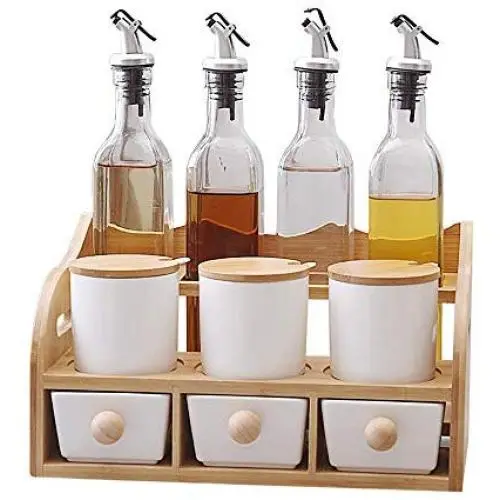 VBARV Gewürzdosen Aufbewahrungskasten Set, Salz MSG Würzespeicherdose, Nordisch Keramik Würzeset, Würze Flaschen Regal Set, Haushalt