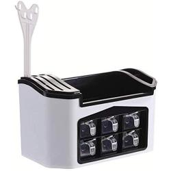 Moligh doll Cordial Shining Spice Rack Kitchen Shelf Tools Box Spice Jar Storage Rack Chopsticks Cutter Storage Box Large Capacity（White）