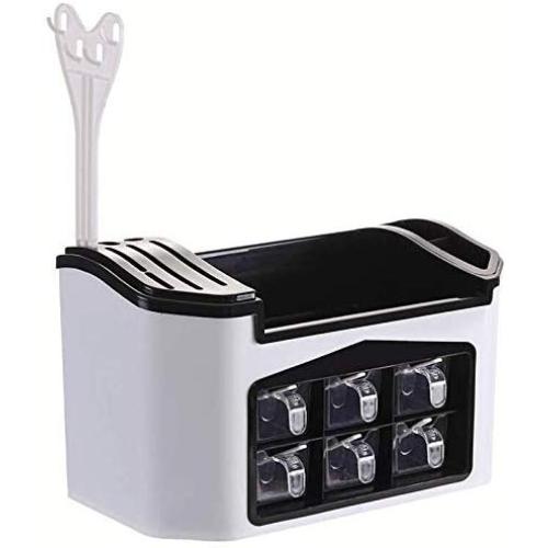 Moligh doll Cordial Shining Spice Rack Kitchen Shelf Tools Box Spice Jar Storage Rack Chopsticks Cutter Storage Box Large Capacity（White）