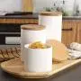 OnePine Set of 3 Food Storage Jar Ceramic Storage Containers with Airtight Seal Bamboo Lid Kitchen Canisters for Tea Sugar Coffee Spice Seasoning and More