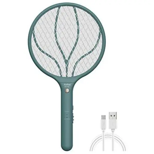 Aufladbarer Fliegenfänger Schläger Handheld mit Zeitschalter, LED-Licht, USB-Aufladung, für Moskitos, Fliegen, Indoor/Outdoor (Grün)
