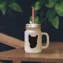 Soft Pink Tonkinese Cat Head Silhouette #2 Frosted Glass Mason Jar With Straw