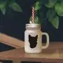 Green Tonkinese Cat Head Silhouette #2 Frosted Glass Mason Jar With Straw