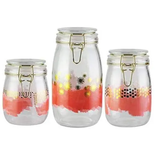 Style Setter Kitchen Glass Canister Set Food Storage Dry Goods with Attached Lid Style Setter Kitchen Glass Canister Set Food Storage Dry Goods with Attached Lid