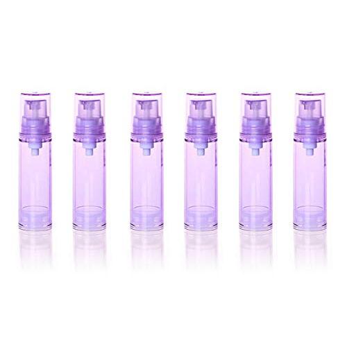 6 PCS 5ML 0.17OZ Purple Plastic Airless Vacuum Pump Bottles Refillable Empty Press Container with Clear Cap Mini Portable Lotion Cream Jar Emulsion Vials Cosmetic Sample Dispense for Travel