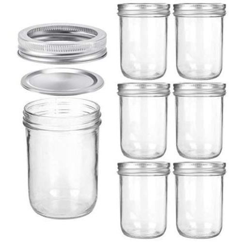 Wide Mouth Mason Jars 16 oz, KAMOTA 16oz Mason Jars Canning Jars Jelly Jars With Wide Mouth Lids and Bands, Ideal for Jam, Honey, Wedding Favors, Shower Favors, Baby Foods, 6 PACK