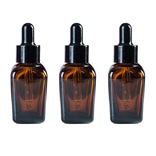 3 Pcs 10ML 0.34OZ Amber Square Glass Dropper Bottle Empty Refillable Essential Oil Container with Black Head Cosmetic Dropper Jar Pot Perfume Dispense Sample Vial Tube for Travel Home