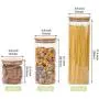 Stackable Kitchen Canisters Set, Pack of 5 Clear Glass Food Storage Jars Containers with Airtight Bamboo Lid for Candy, Cookie, Rice, Sugar, Flour, Pasta, Nuts