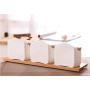 Mini Spice Jars Kitchenware ceramic seasoning jar three-piece creative white bamboo wood flip