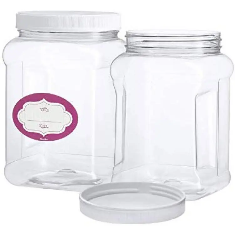 3 Pack - Half Gallon Large Clear Empty Plastic Storage Jars with Lids -  Square Food Grade Air