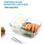 Heat-resistant glass crisper box high-borosilicate glass high-capacity microwave oven oven Lunch Bag Storage Lid with Lid Sealed Glass Bowl Set，with compartments 640+830 ml (with partition)