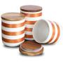 Sunddo Ceramic Coffee Tea Sugar Canister Set Food Storage with Bamboo Lid Kitchen Modern Design Porcelain Jar Container,Gift for Women,Round Orange Set of 3