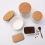 OnePine Food Storage Canister with Seal Bamboo Lids, Square Ceramic Storage Jar for Tea Sugar Coffee Spice Nut (300ml/10.16 oz)
