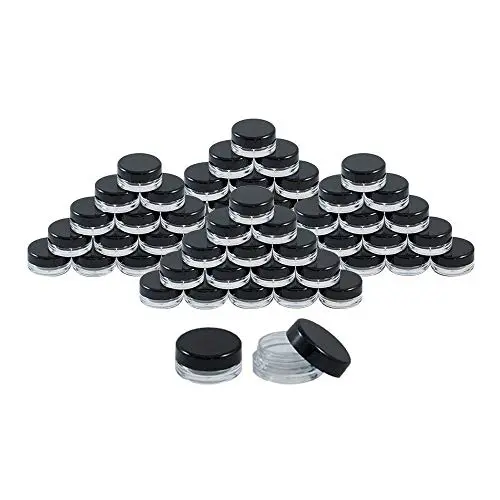 Bouteilles vides Houseables 3g, 3 ml, 50 pièces, BPA Free, Contenants en plastique, Pots ronds noirs avec couvercle à vis, Petite bouteille 3g, pour maquillage, fard à paupières, vernis à ongles, poudre, peinture, bijoux.
