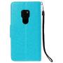 Soft PU Leather Wallet Case for Huawei Mate 20,Flip Stand Case for Huawei Mate 20,Moiky Classic Retro Blue 3D Owl Design Solid Color Purse Folio Magnetic Cover with Wrist Strap