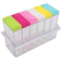 Seasoning Box Condiment Storage Container Bottle Storage Container Condiment Jars Transparent Plastic Seasoning Bottles Jars 6 Boxes Set Kitchen Tool Accessories