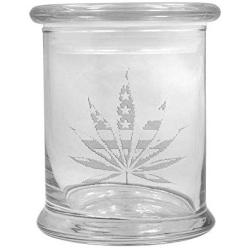 12 oz Clear Glass Herb Stash Jar and Lid with American Flag Leaf Logo