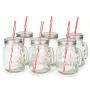 Mason Jar Mugs with Handle, Shot Jars Embossed Logo, Silver Lid and Plastic Straws. 16 Oz. Each. Old Fashion Drinking Glasses - Pack of 6. by Premium Vials