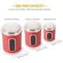 Airtight Canister Set of 3, Magdisc Nested Canisters Sets for the Kitchen with Stainless Steel Lids and Windows, Red