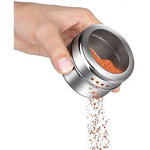 6pcs Magnetic Kitchen Stainless Steel Herb Spice Bottle Tidy Compact Jar Organiser (Silver)