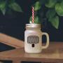 Green Yellow Ice Image Frosted Glass Mason Jar With Straw