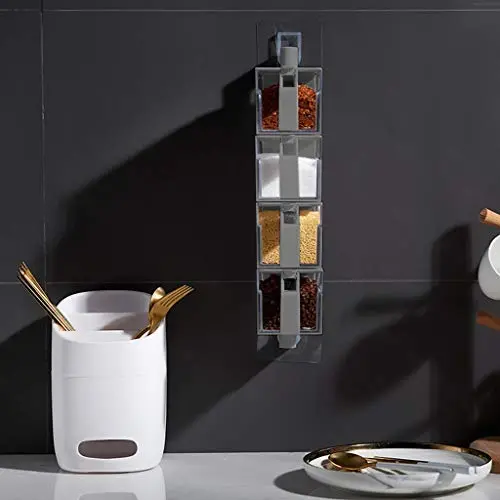 Wandmontage Gewürzsäulenset Küchenregal Hänge Drehbare Condiment Box Behälter für Salz, Pfeffer, Kräuter, Zucker