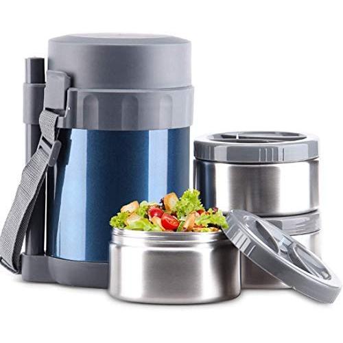 Lunch Box Food Storage Leak Proof Design Jar School Picnic Office Outdoors Stainless Steel Cans Waterproof 304 (Color : Blue)