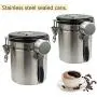 Kitchen Stainless Steel Hermetic Coffee Jar,Measuring Spoon Included,Vacuum Stainless Steel Coffee Container with Date Tracker,Exhaust Switch