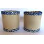 Set of 2 Gerald E. Henn Workshops Crock Canisters Roseville Sponge Ware Blue Trim