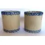 2er Satz Gerald E. Henn Workshops Crock Kannenzellen, Roseville, Spongeware, Blauer Rand