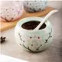 Ensemble de 3 Pots en Céramique Décorés de Fleurs pour Condiments et Épices avec Couvercles, Cuillère en Céramique et Plateau en Bois Ensemble de 3 Pots en Céramique Décorés de Fleurs pour Condiments et Épices avec Couvercles, Cuillère en Céramique et Plateau en Bois