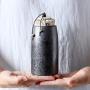 Vintage Ceramic Tea Tin Jar Handmade Airtight Tea Storage Food Tea Caddy Canister with Airtight Lid (Black)